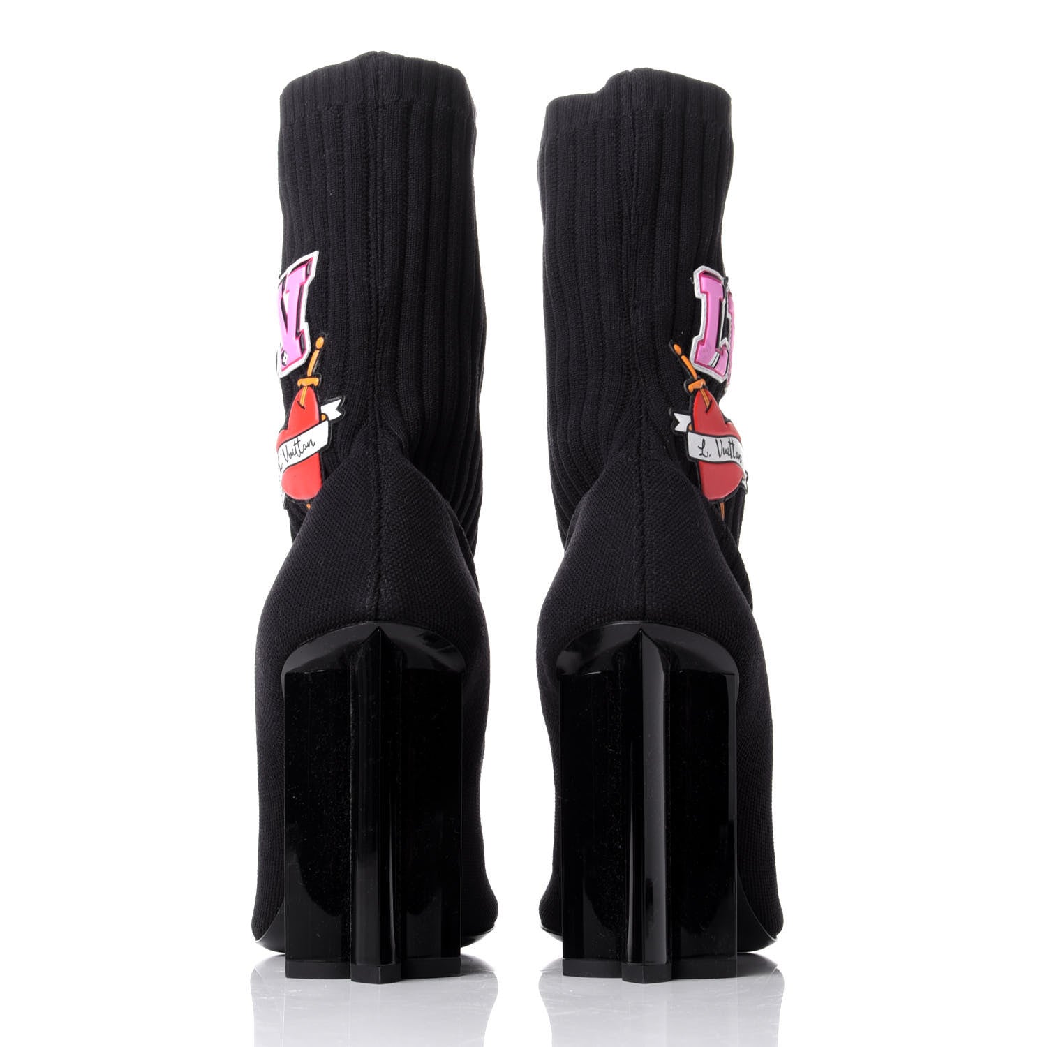 Louis Vuitton Stretch Fabric LV Black Heart Sock Ankle Boots 40 Black 6 of 10