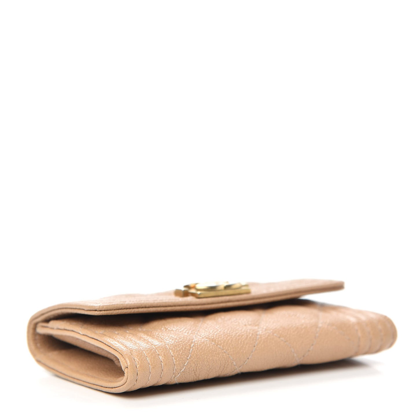 Caviar Quilted Boy Card Holder Wallet Beige