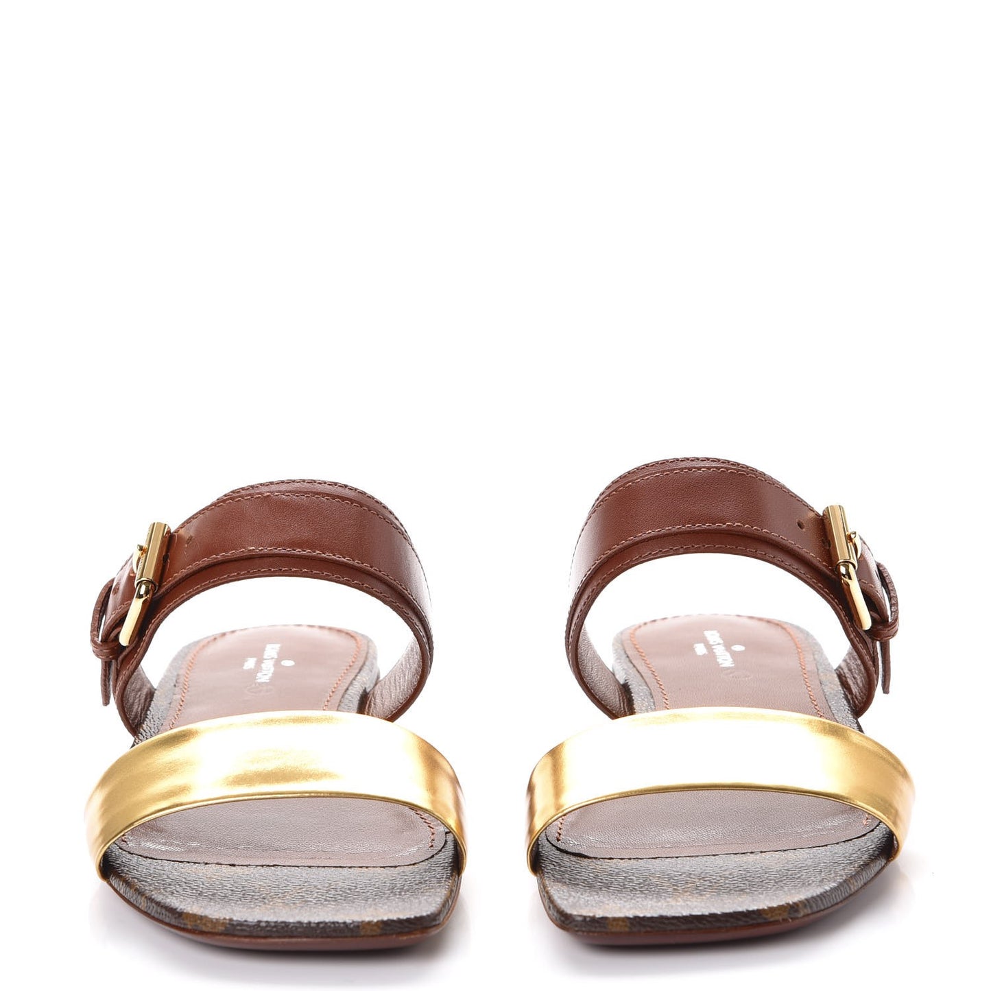 Calfskin Monogram Golden Bloom Flat Sandals 36 Gold