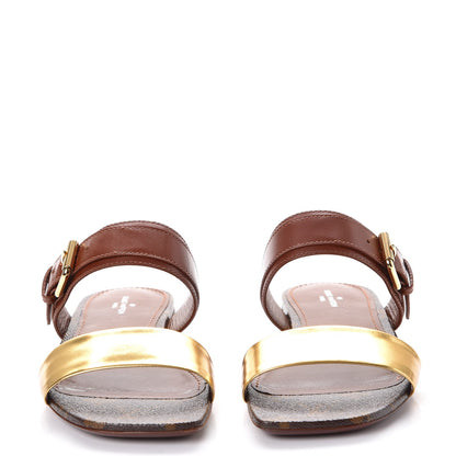 Louis Vuitton Calfskin Monogram Golden Bloom Flat Sandals 36 Gold 2 of 8