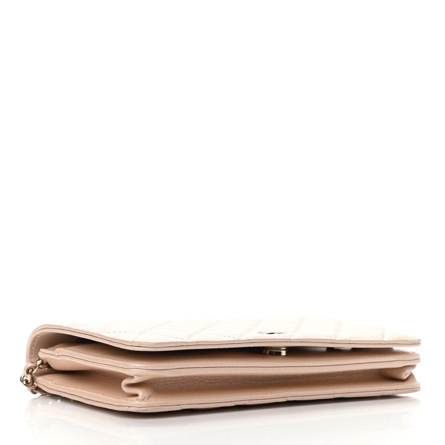Iridescent Lambskin Quilted Pearl Wallet On Chain WOC Light Beige