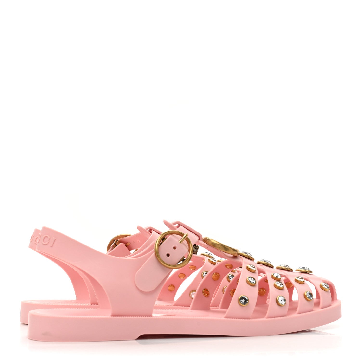 Gucci Rubber Crystal Womens Buckle Strap Sandal 37 Perfect Pink 5 of 12