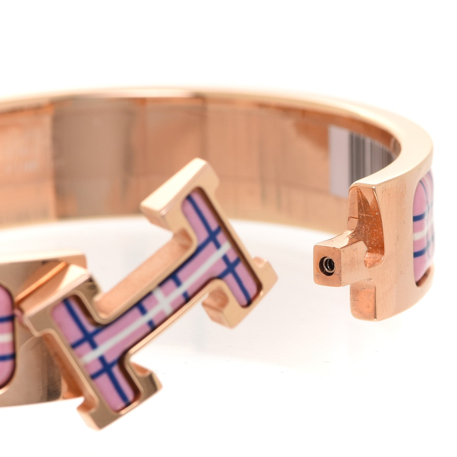 Hermes Enamel Printed Narrow Tartan Clic H Bracelet PM Pink Delirium 4 of 6