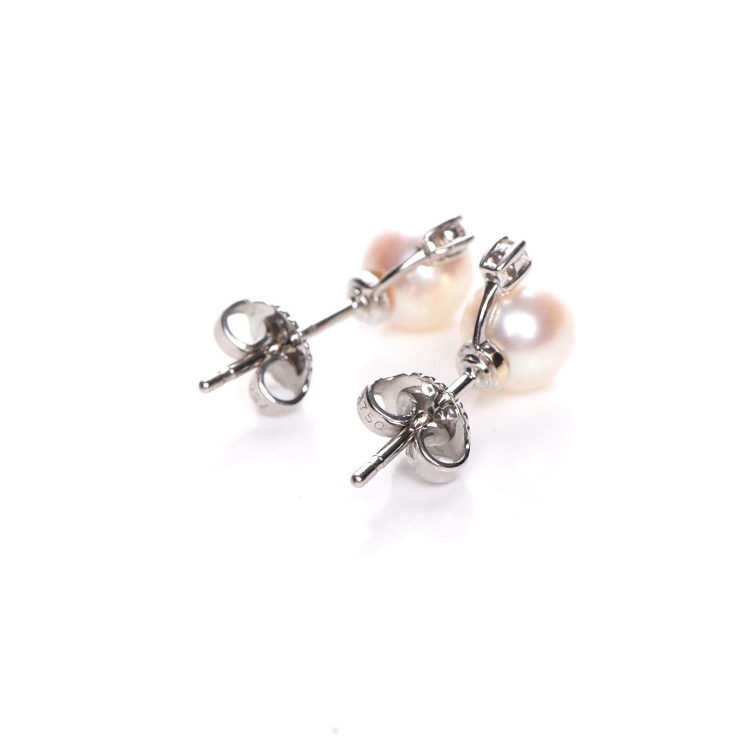 Mikimoto 18K White Gold Diamond 6.5mm Pearl Stud Earrings 3 of 4