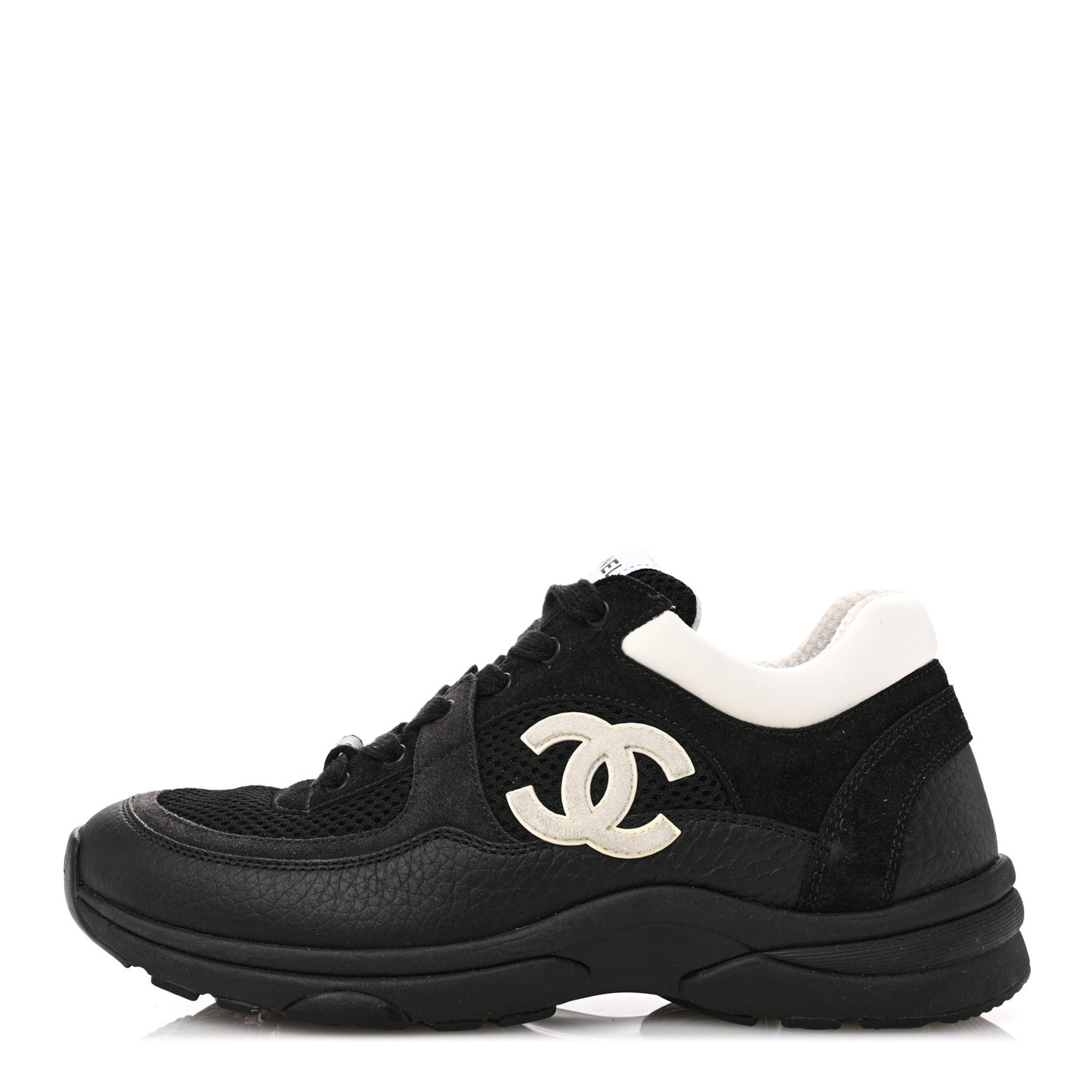 Mesh Suede Grained Calfskin Womens CC Sneakers 37 Black White