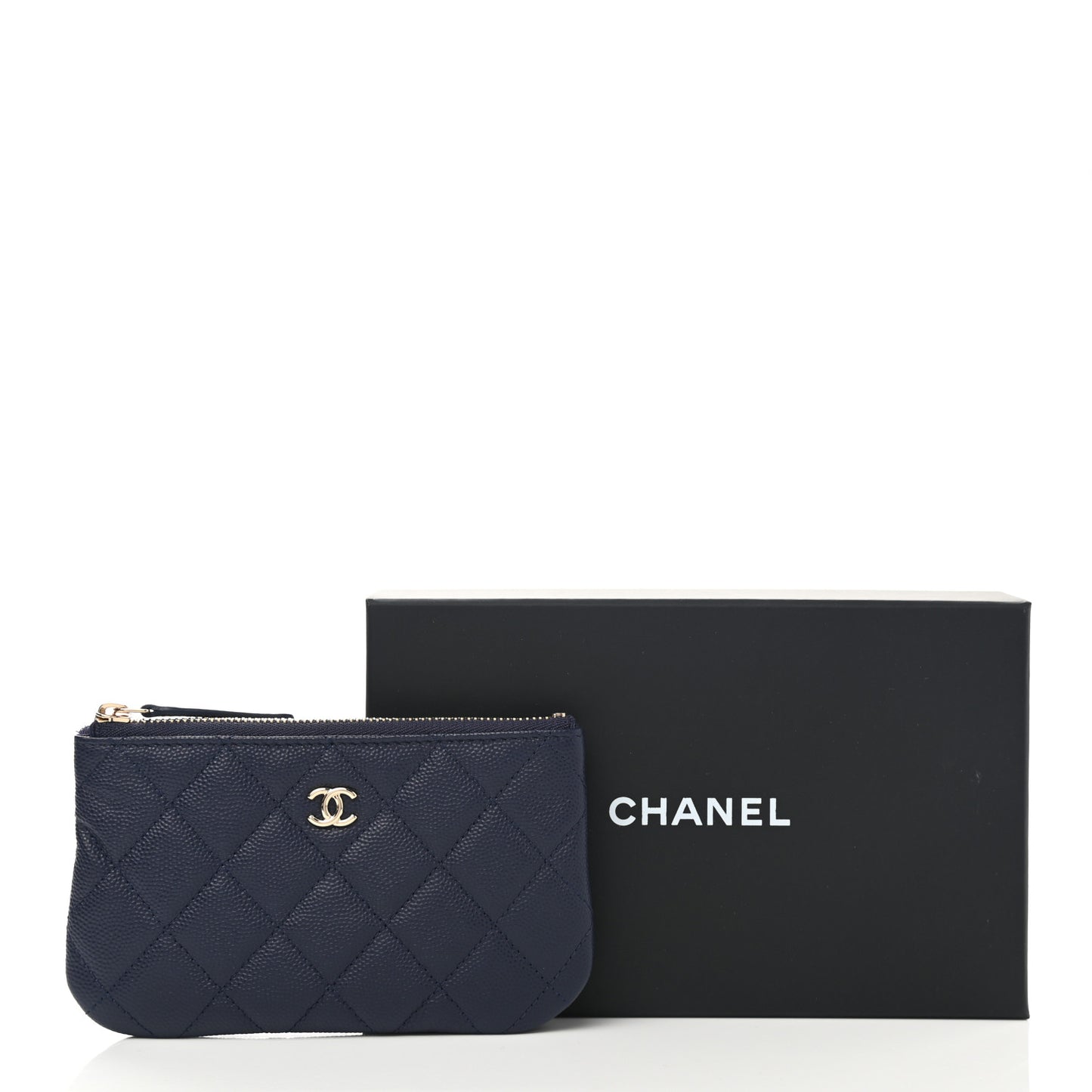Caviar Quilted Small Cosmetic Case Navy Blue