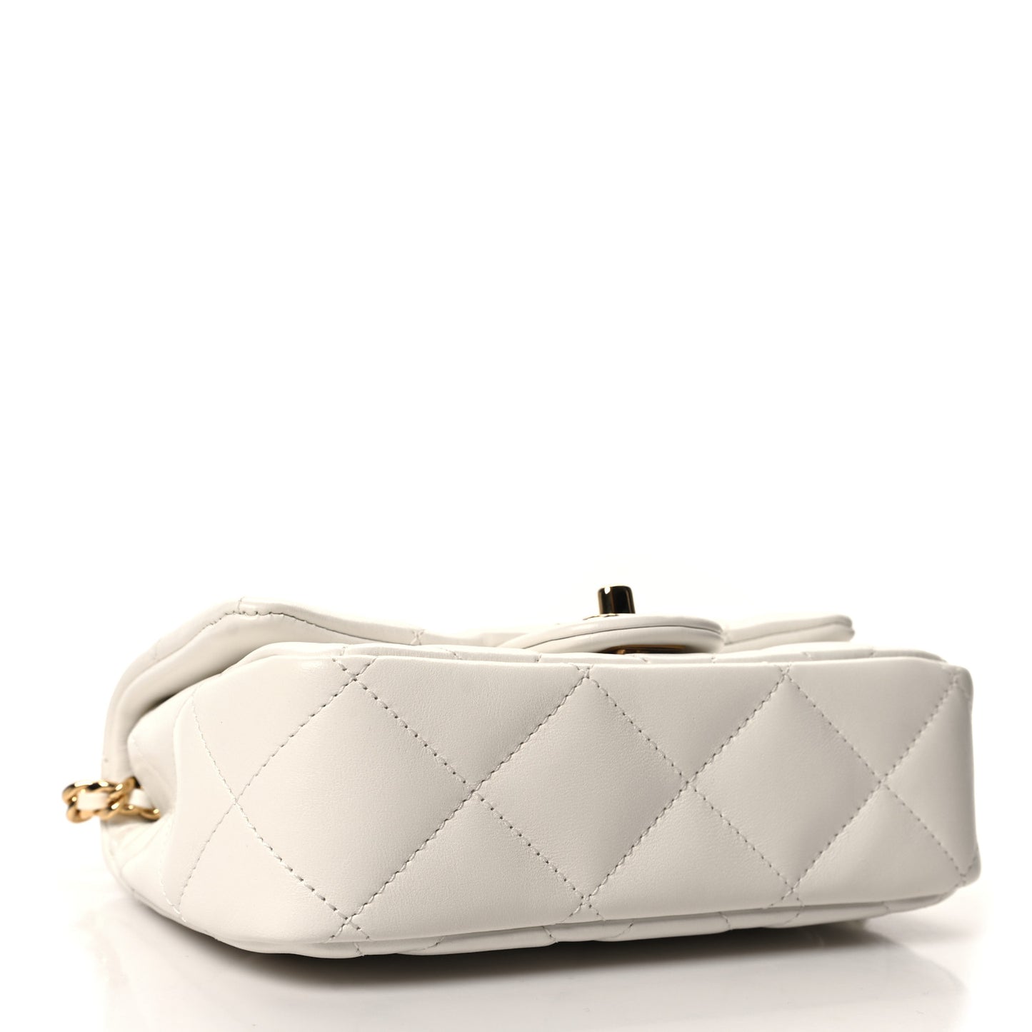 Lambskin Resin Quilted Top Handle Flap White