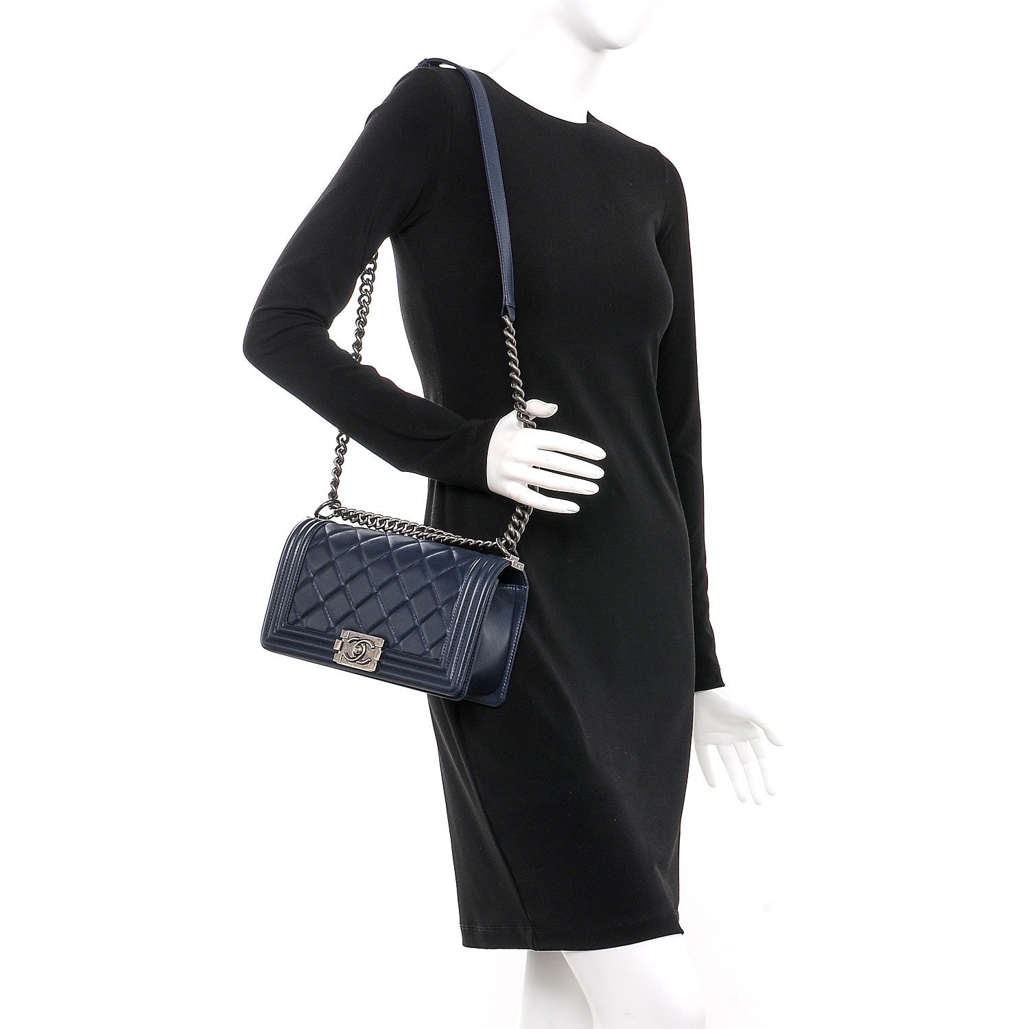 Chanel Calfskin Quilted Medium Boy Flap Navy Blue 2 of 10