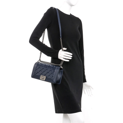 Chanel Calfskin Quilted Medium Boy Flap Navy Blue 2 of 10