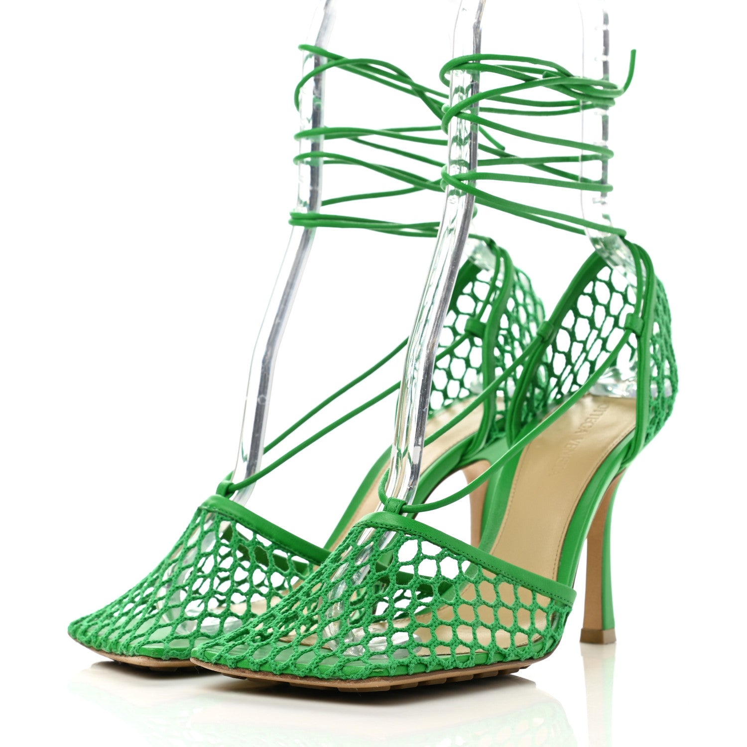 Bottega Veneta Mesh Nappa Stretch Ankle Tie 90mm Sandals 38.5 Grass 3 of 9