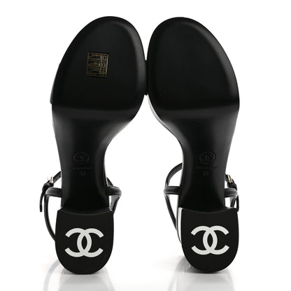 Chanel Lambskin Logo Platform Sandals 38 Black 5 of 11