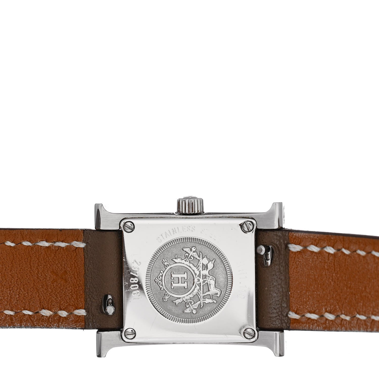 Hermes Stainless Steel Swift 17.2mm Heure H Hour Double Tour Quartz Watch Etoupe 4 of 5