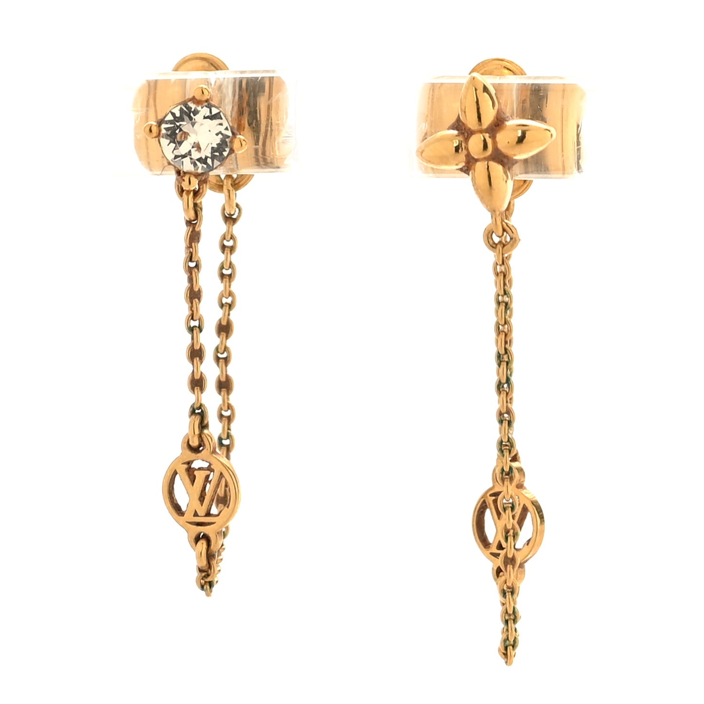 Metal Crystal Petit Louis Earrings Gold