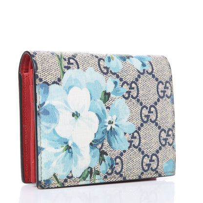 Gucci GG Supreme Monogram Blooms Card Case Beige Blue Navy Hibiscus Red 3 of 8