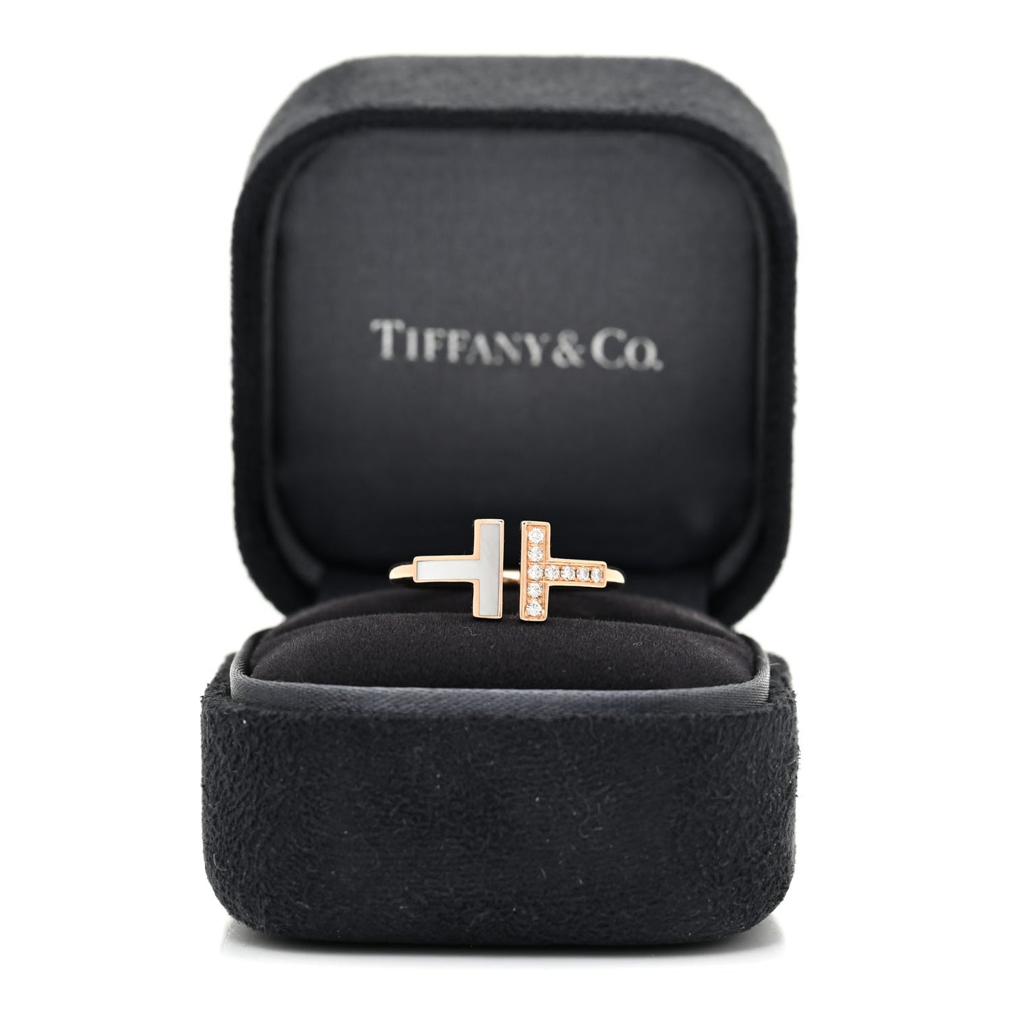 18K Rose Gold Diamond Mother of Pearl T Wire Ring 51 5.75