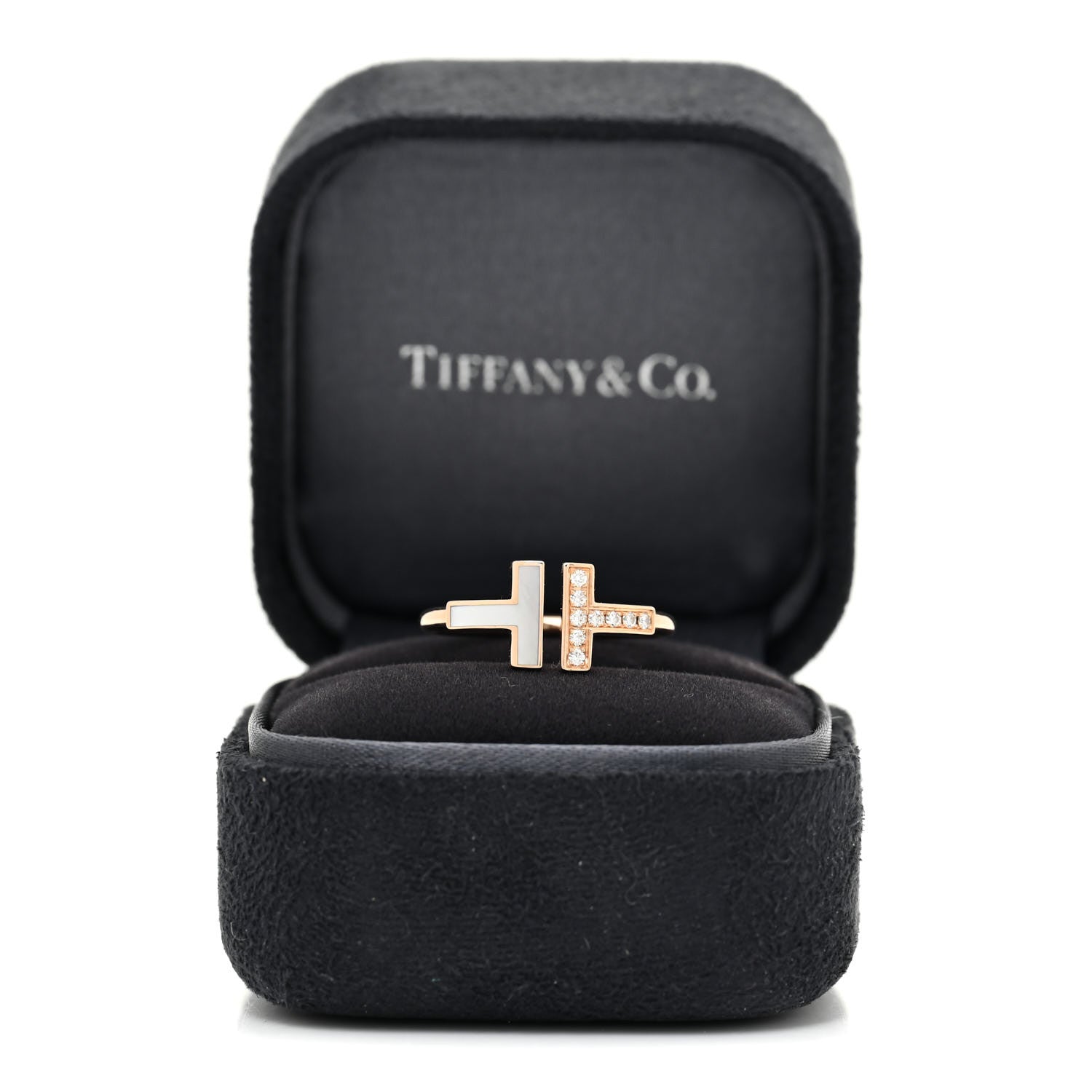 Tiffany 18K Rose Gold Diamond Mother of Pearl T Wire Ring 51 5.75 4 of 5