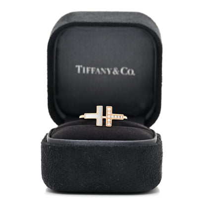 Tiffany 18K Rose Gold Diamond Mother of Pearl T Wire Ring 51 5.75 4 of 5