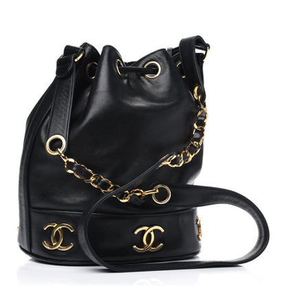 Chanel Lambskin Drawstring Bucket Bag Black 3 of 18