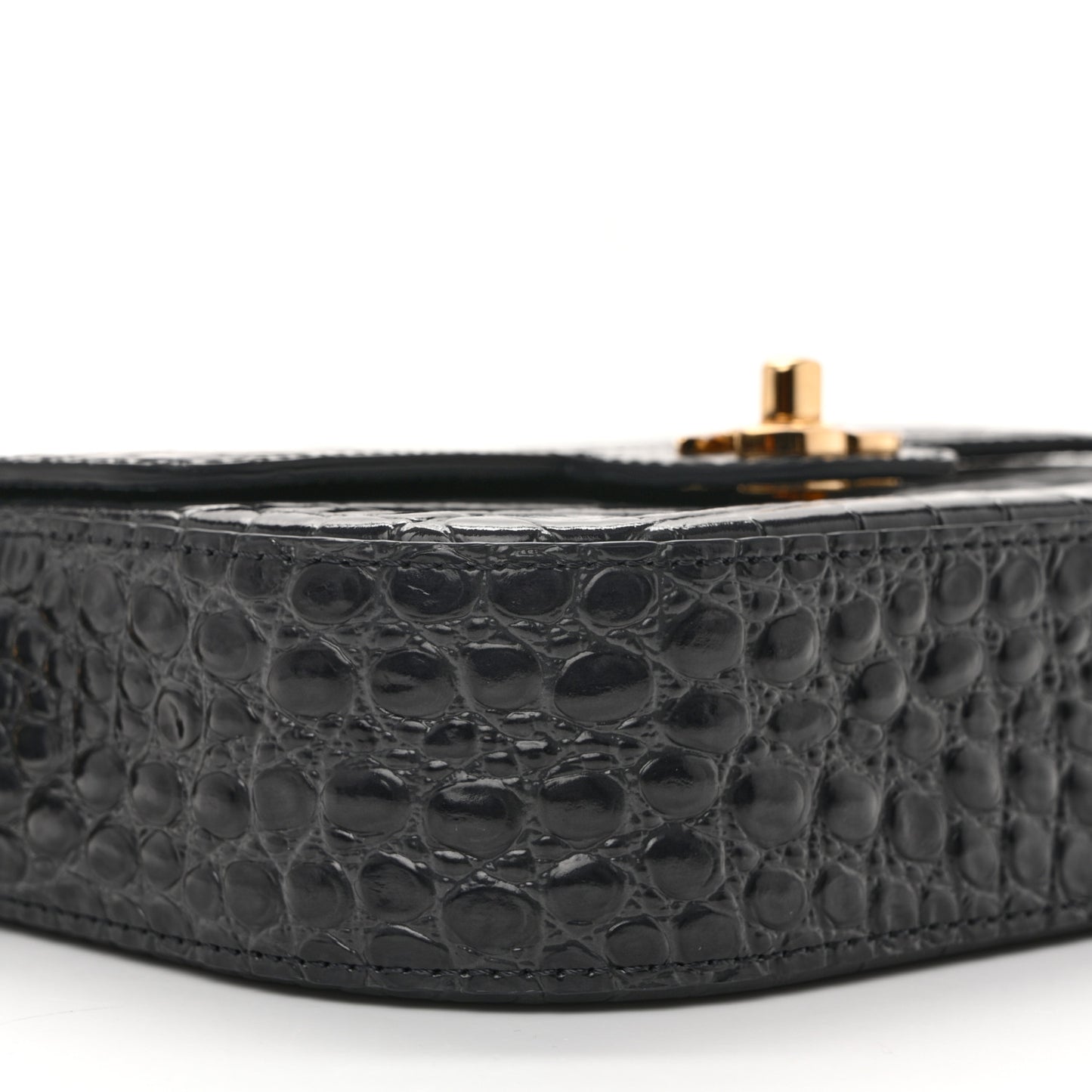 Calfskin Crocodile Embossed Turn Around Mini Flap Dark Grey