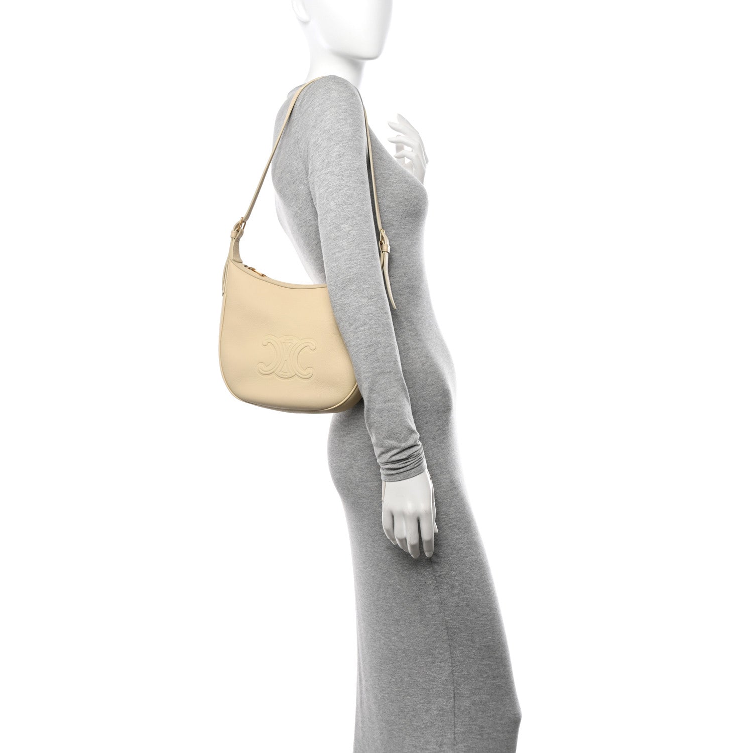 Celine Supple Calfskin Cuir Triomphe Small Heloise Shoulder Bag Limestone 2 of 13