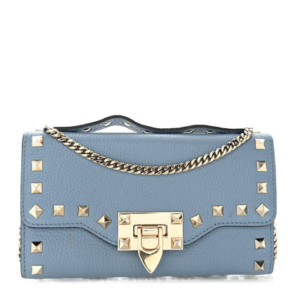 Valentino Garavani Pebbled Calfskin Rockstud Flip Lock Wallet On Chain Niagara 1 of 9