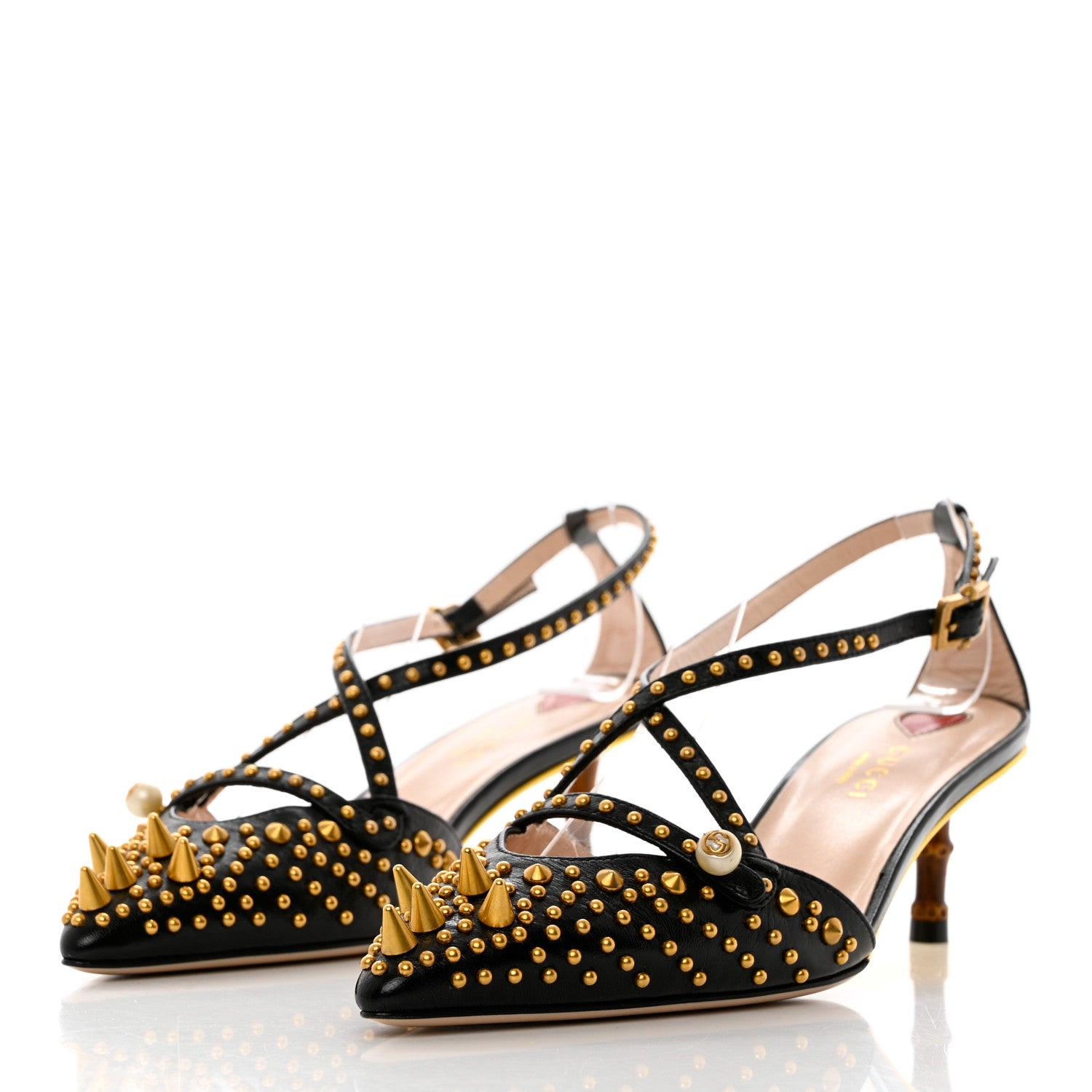Gucci Malaga Kid Studded Pointed Toe Unia Pumps 36.5 Black 3 of 13