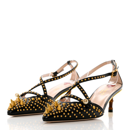 Gucci Malaga Kid Studded Pointed Toe Unia Pumps 36.5 Black 3 of 13