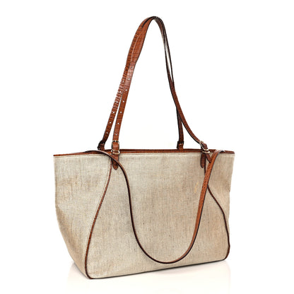 Jimmy Choo Lamé Raffia Crocodile Embossed Trim Varenne Tote Natural Cuoio 4 of 13