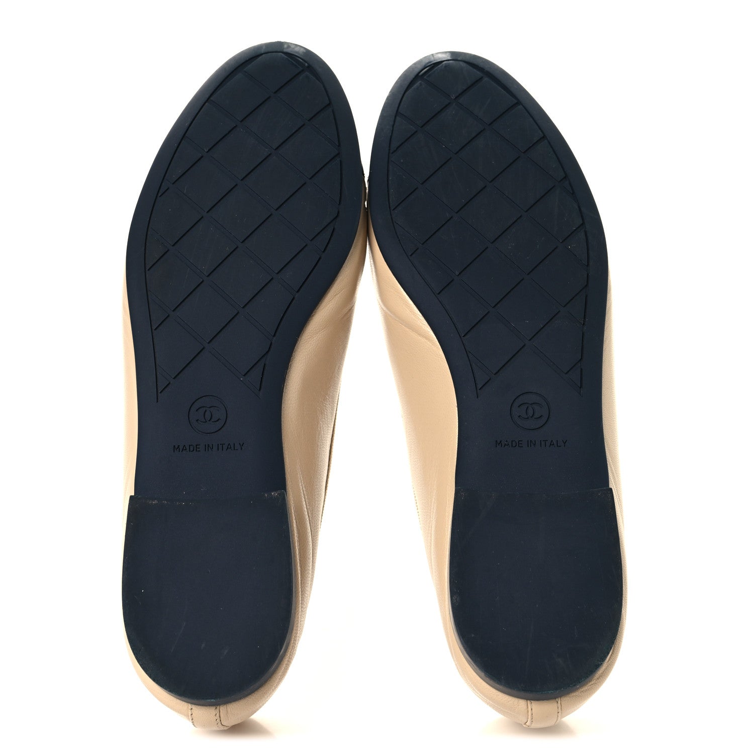 Chanel Goatskin Patent Calfskin Cap Toe CC Ballerina Flats 36 Light Beige Navy Blue 6 of 9