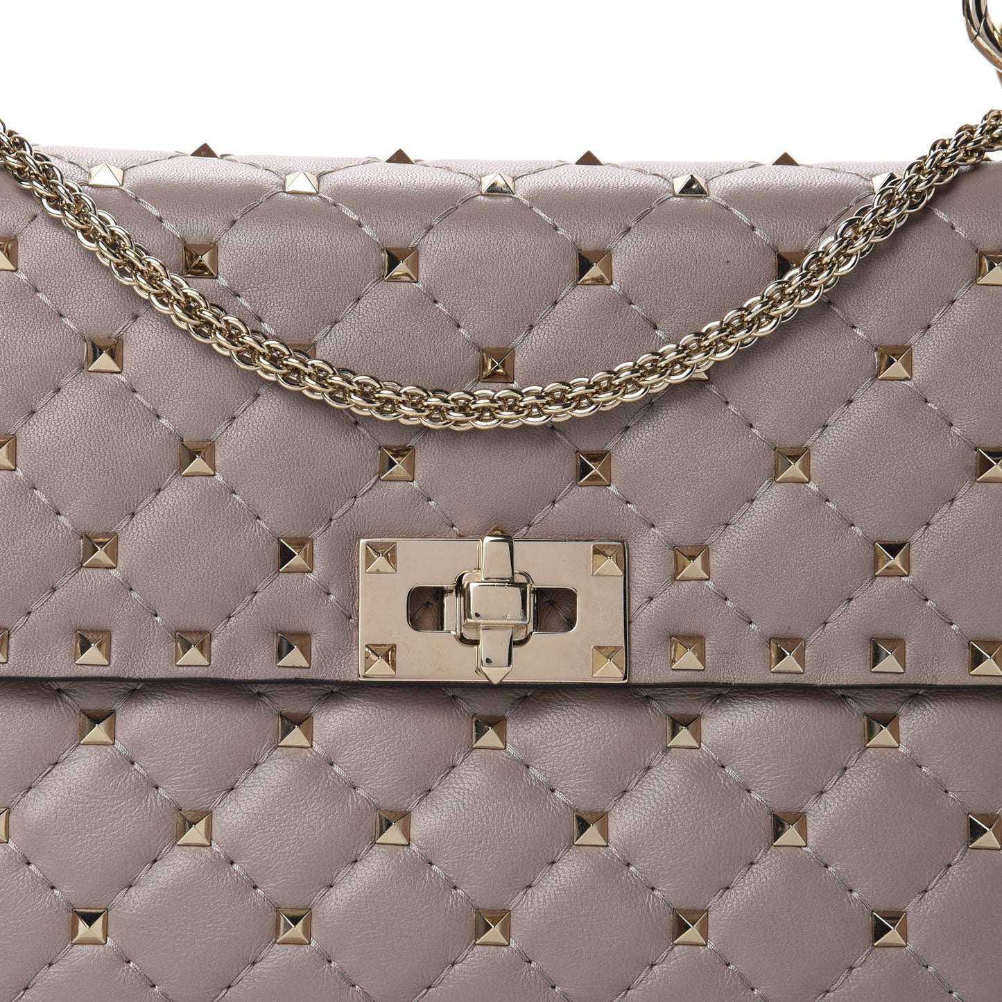 Lambskin Medium Rockstud Spike Shoulder Bag Poudre