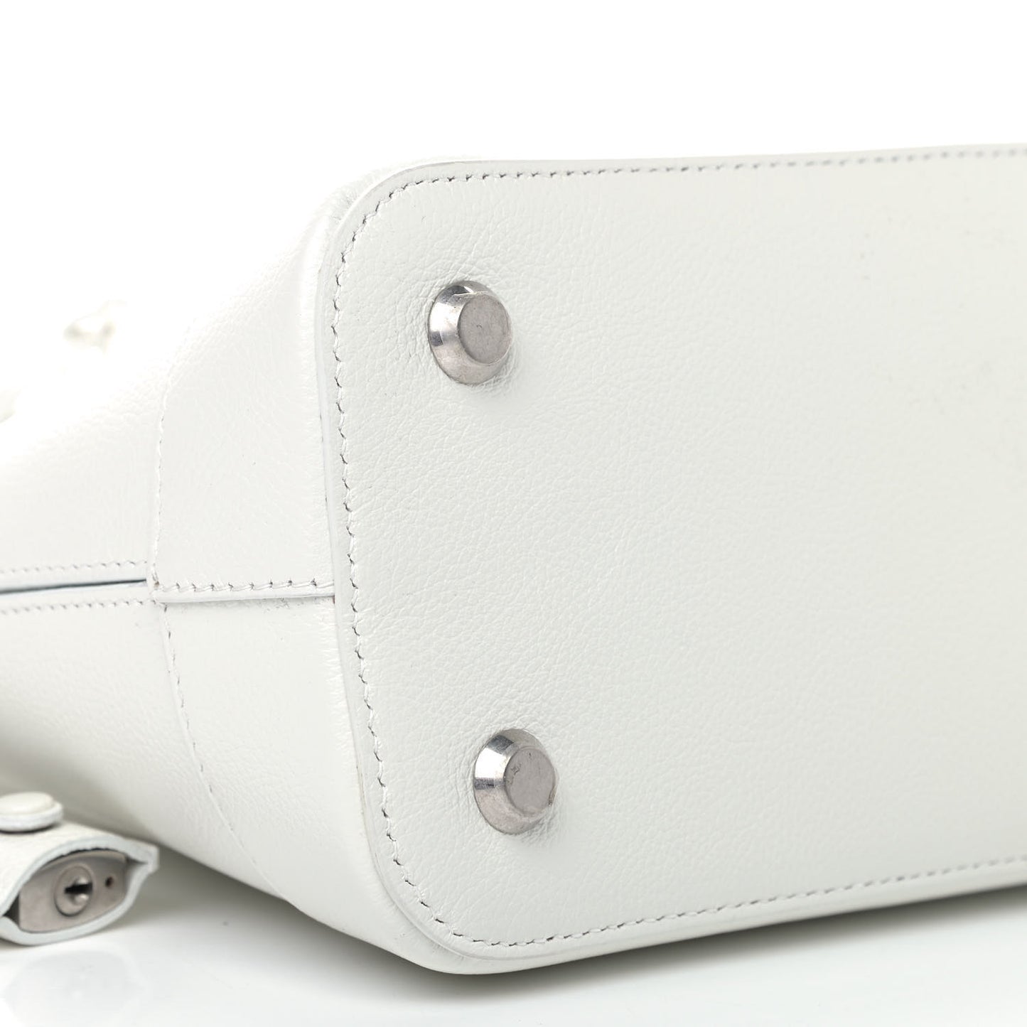Grained Calfskin Logo S Ville Top Handle Bag White Black