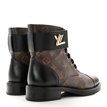 Louis Vuitton Calfskin Monogram Wonderland Flat Ranger Boots 39 Black 4 of 21