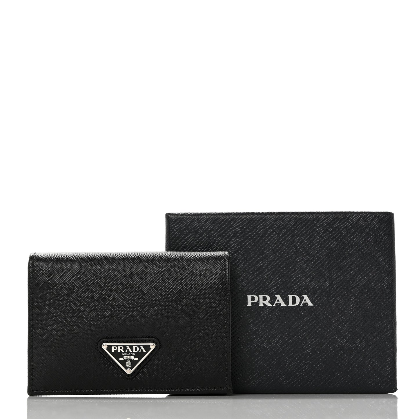 Saffiano Triangle Bi-Fold Card Holder Wallet Black