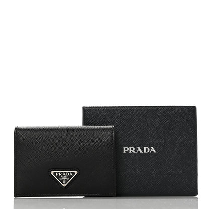 Prada Saffiano Triangle Bi-Fold Card Holder Wallet Black 7 of 7