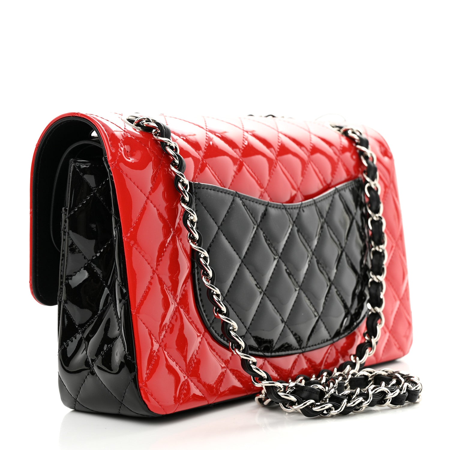 Chanel Patent Calfskin Quilted Bi-Color Medium Double Flap Black Red 3 of 11