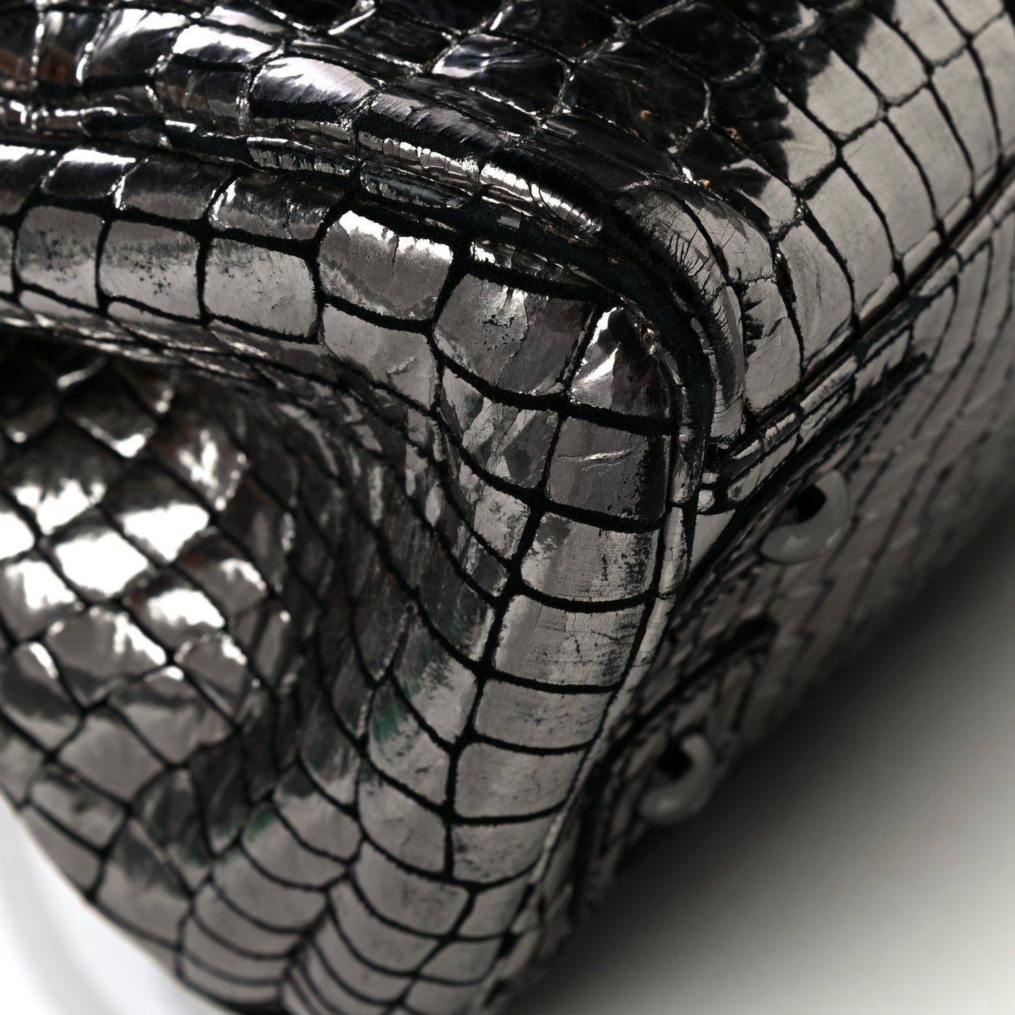 Metallic Crocodile Embossed Calfskin Bayswater Silver