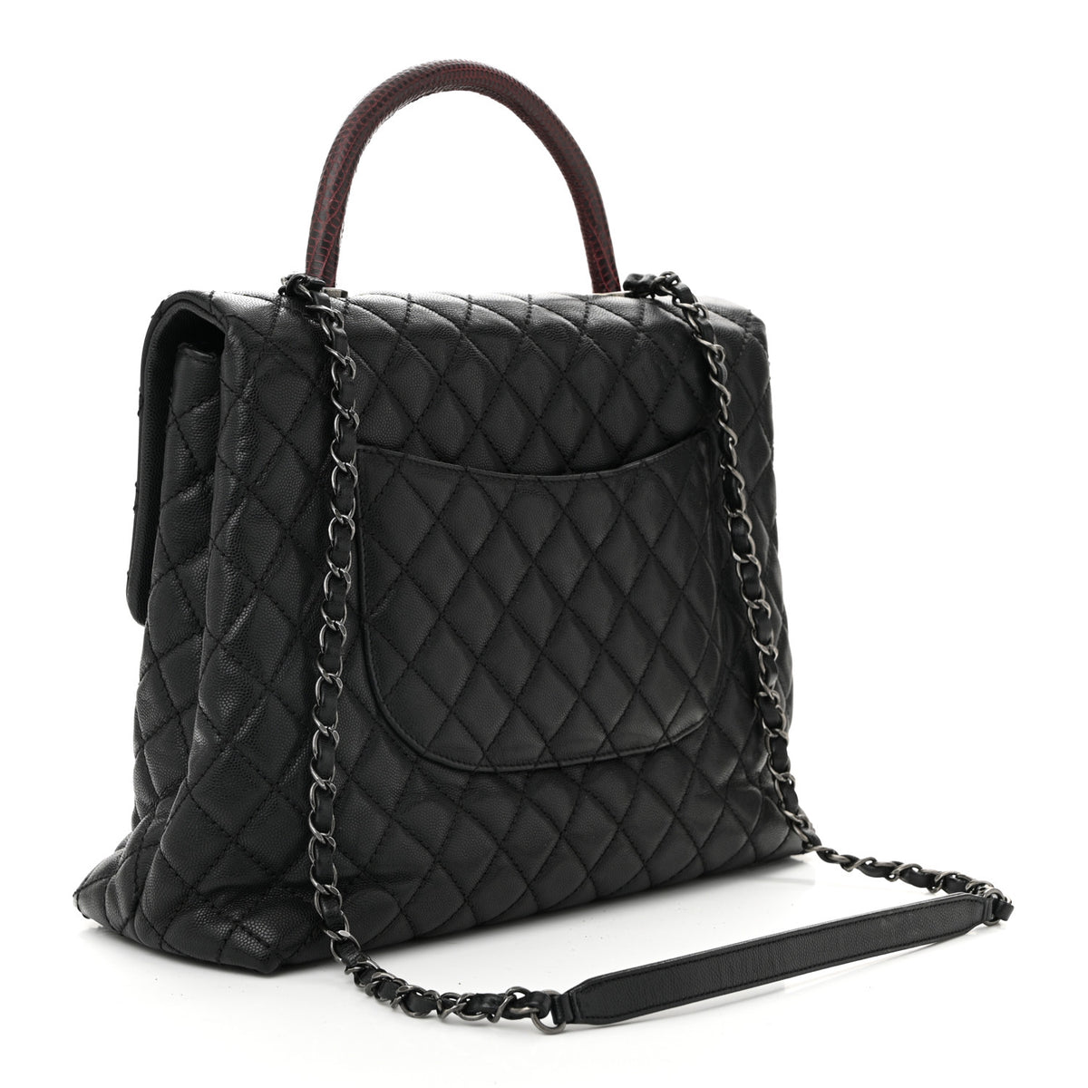 Caviar Lizard Quilted Large Coco Handle Flap Grey