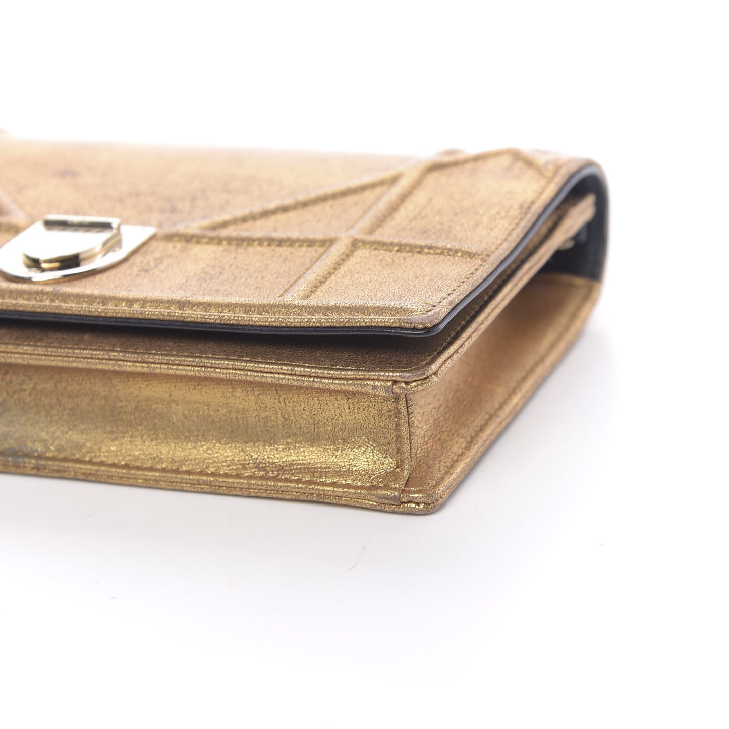 Metallic Brushed Calfskin Diorama Wallet on Chain Pouch Gold