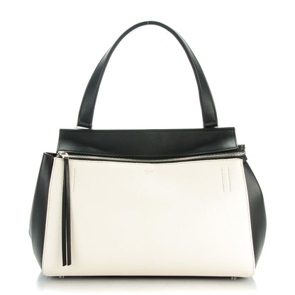 Celine Textured Calfskin Small Bi-Color Edge Shoulder Bag Black Cream 1 of 9