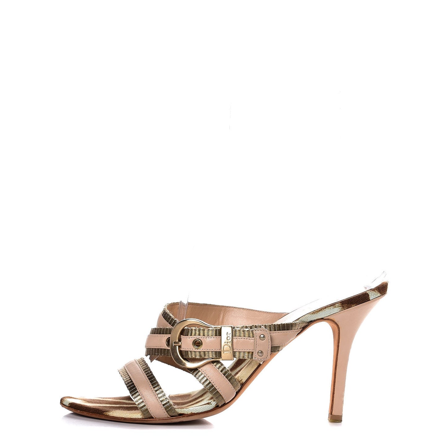 Calfskin Buckle Mule Sandals 40 Beige Gold