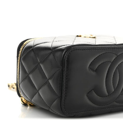 Chanel Shiny Lambskin Quilted Pearl Crush Small Vanity Case With Chain Black 9 of 10
