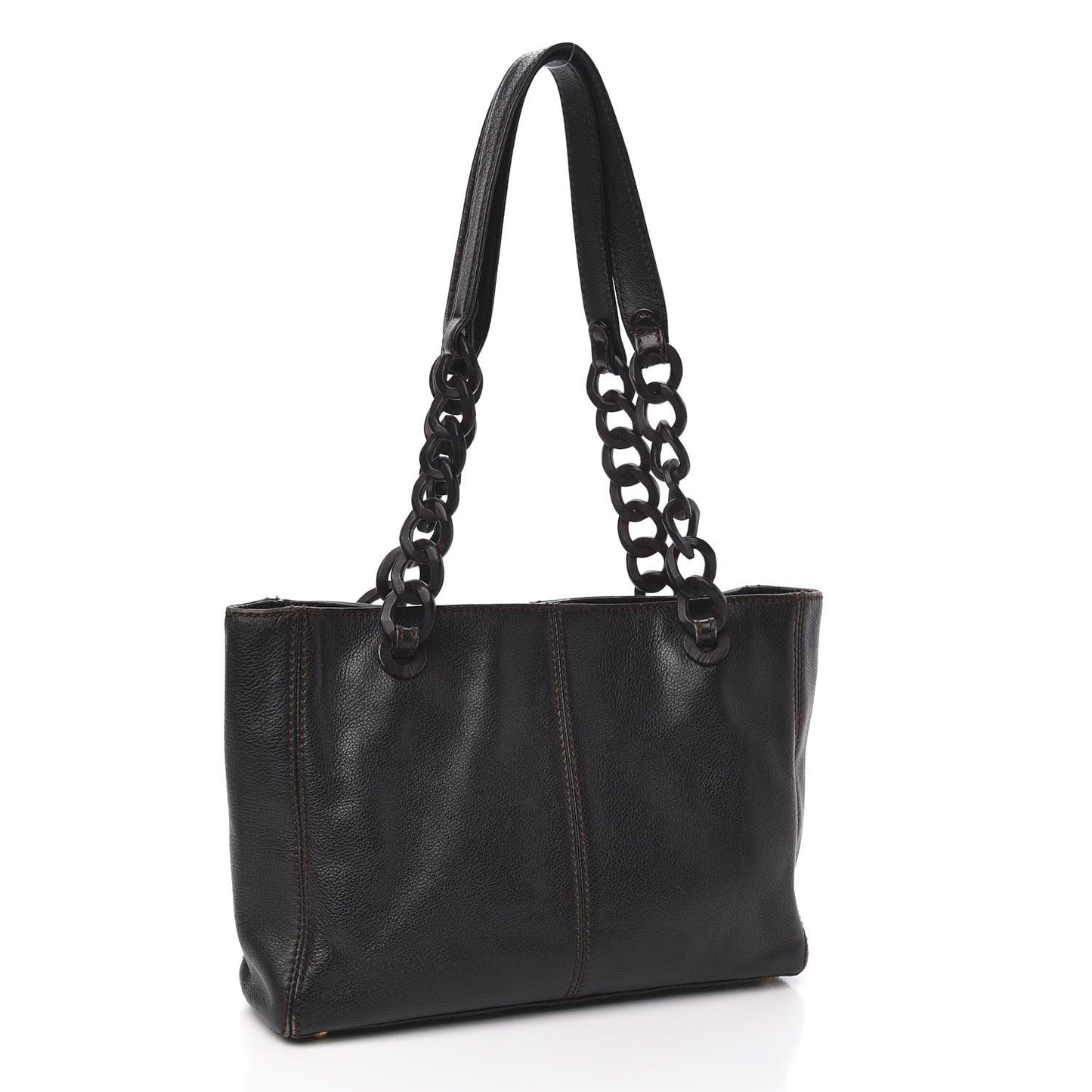 Calfskin Wood Chain Tote Black