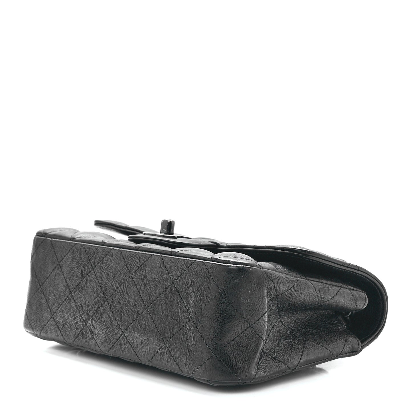 Crumpled Calfskin Quilted Mini Rectangular Flap So Black
