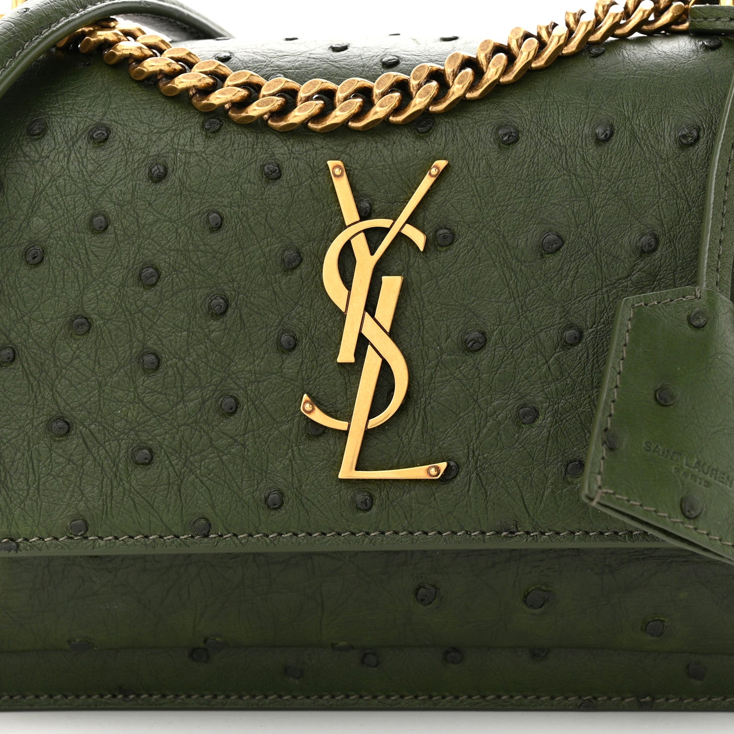 Saint Laurent Soft Ostrich Small Monogram Sunset Vert Olive