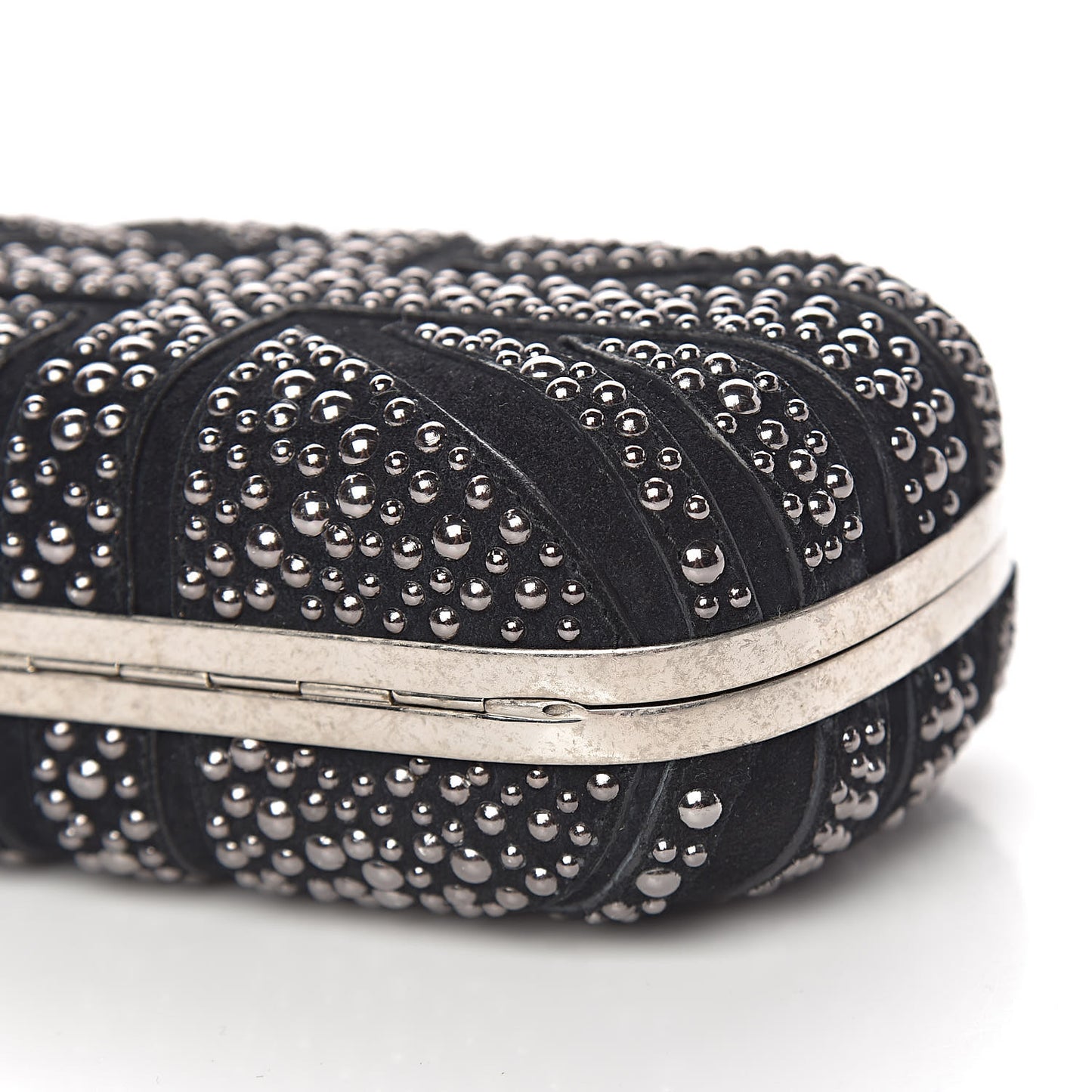 Suede Studded Britannia Skull Box Clutch Black