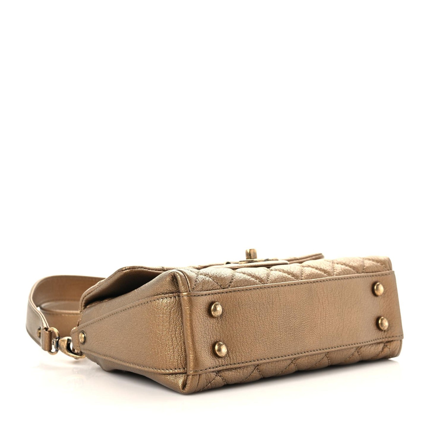 Metallic Goatskin Quilted Chain Handle Flap Dark Gold