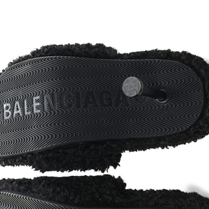 Balenciaga Faux Shearling Political Campaign Logo 80mm Sandals 39 Black 7 of 7