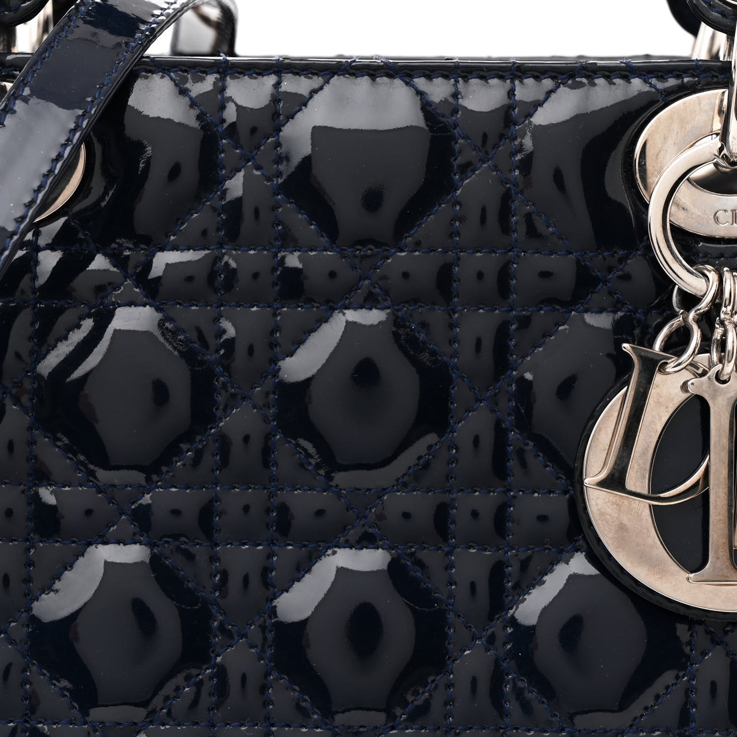 Patent Cannage Medium Lady Dior Navy Blue