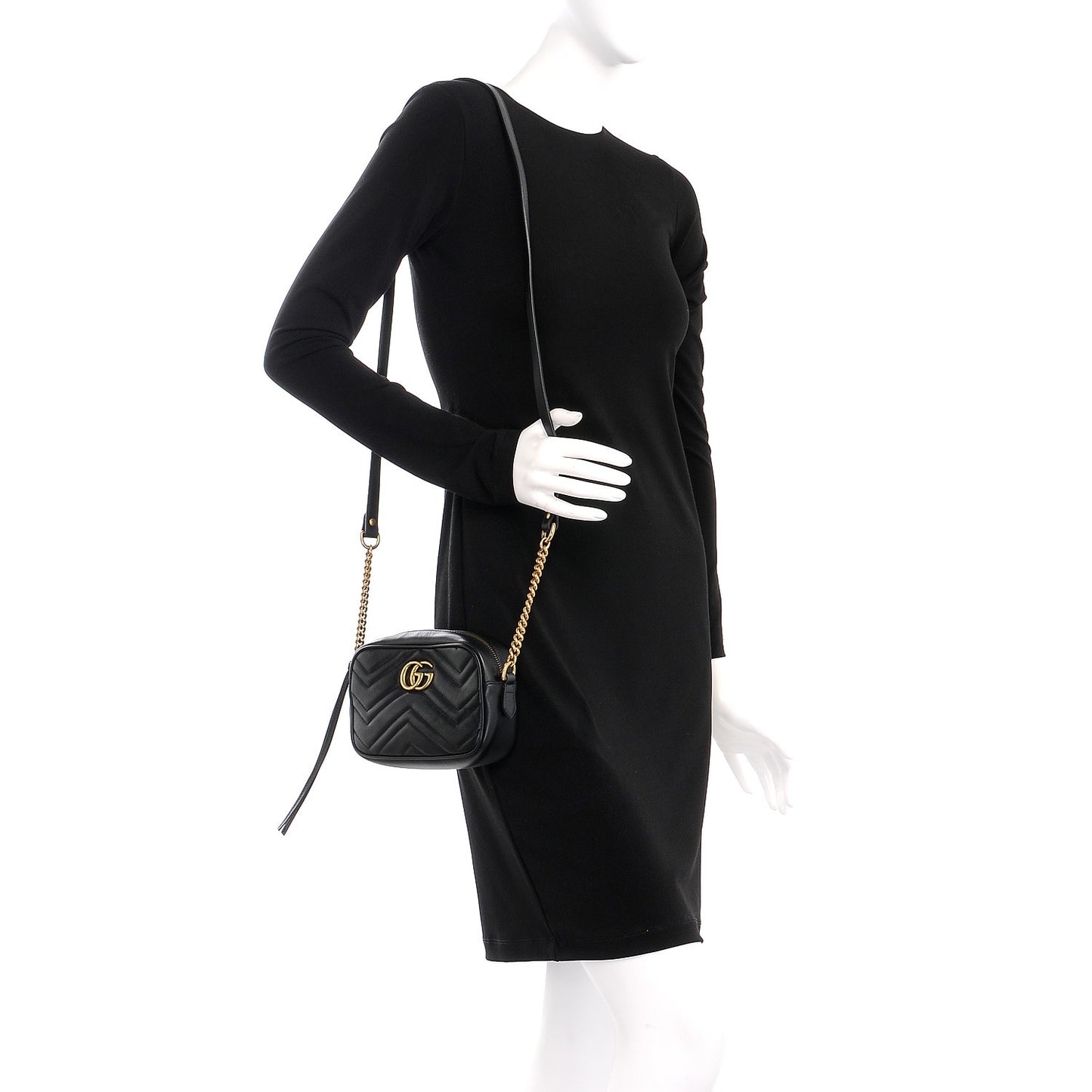 Calfskin Matelasse Mini GG Marmont Chain Shoulder Bag Black