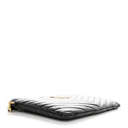Saint Laurent Calfskin Matelasse Chevron Monogram A5 Wristlet Black 4 of 9